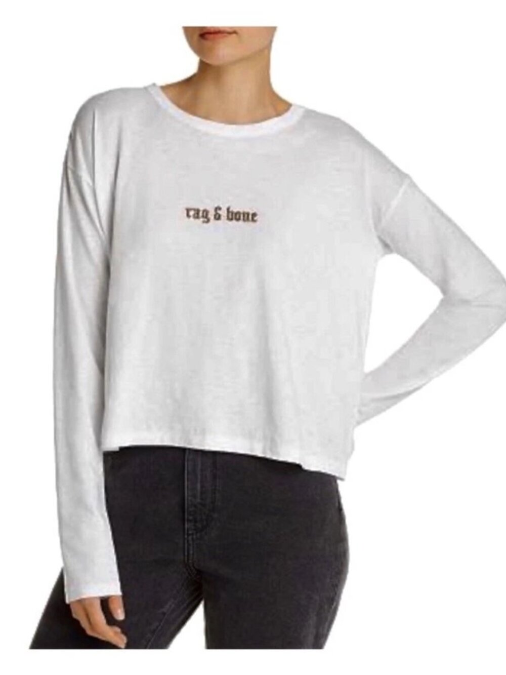 NWOT Rag & Bone Long Sleeve Logo Tee in White Size S/P